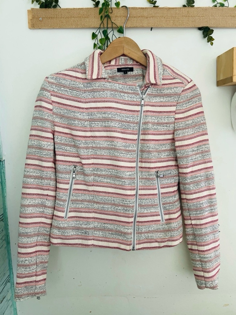NWT RW&CO Striped Textured Tweed Moto Jacket Blazer Sz 6